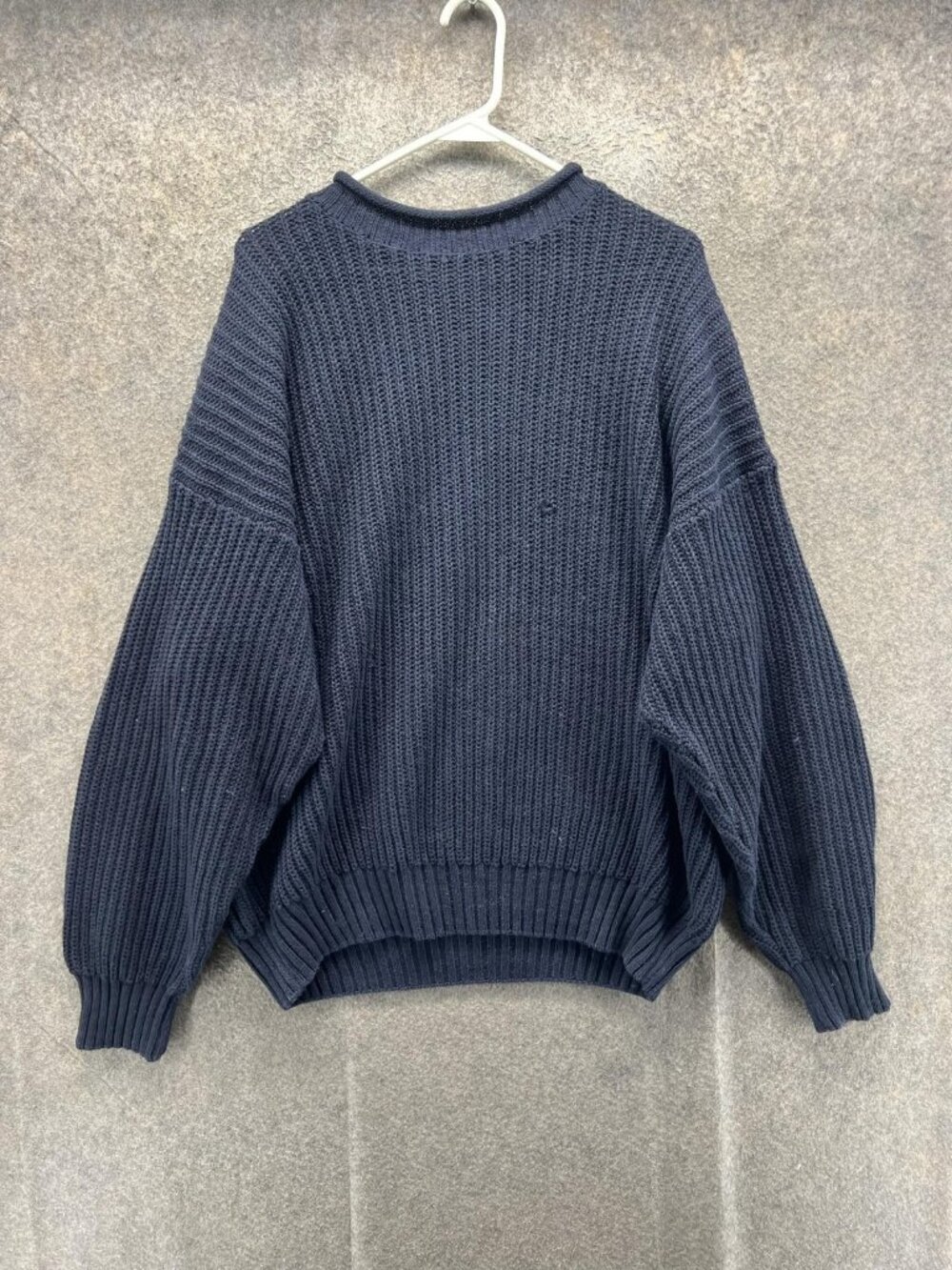 Structure Sweater Men XL Blue Crew Neck Oversized Knit Ramie Cotton Pullover
